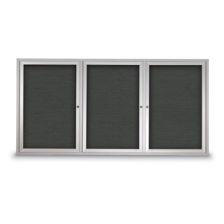 United Visual Products 96"x48" 3-Door Enclosed Outdoor Letterboard, Grey Felt/Satin UV1163DTD9648-SATIN-GREY